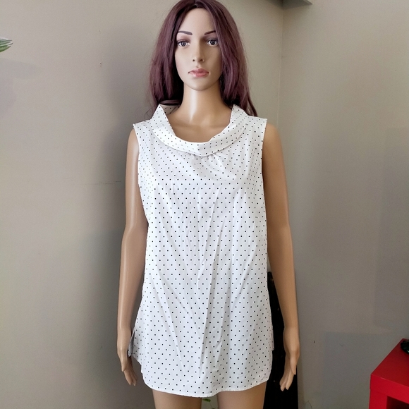 Talbots Tops - Talbots White Polka Dots Sleeveless Cotton Blouse Scoop Neck Top